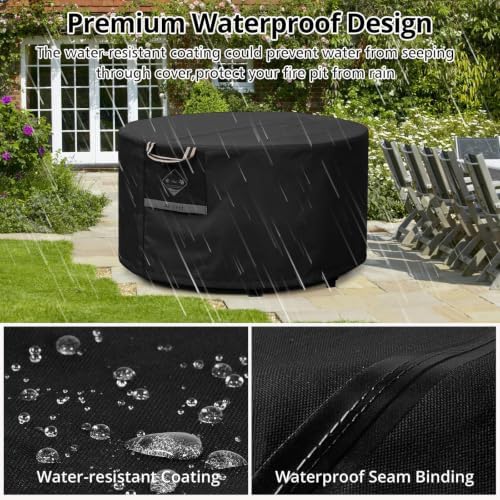 QH.HOME Fire Pit Cover Round 28", 600D Heavy Duty Fabric 100% Waterproof - Image 5
