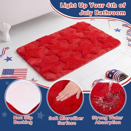 Capoda 1 Pcs Patriotic Bath Mat 20 x 30 Inch Red Patriotic Star Bathroom Rug - Image 3