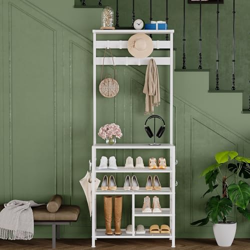 GiftGo Modern White Large 5-Tier Hall Tree Entryway Wooden Shoes Rack Shelf - Image 4