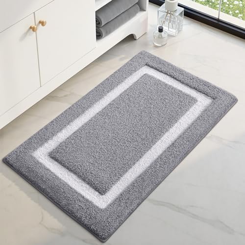 Color&Geometry Mini Gray Bathroom Rugs 24x16, Extra Soft Absorbent Microfiber - Image 4
