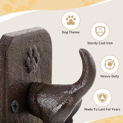 2 Pack Rustic Cast Iron Dog Leash Holder Wall Hook, Heavy Duty Wall Mount Hook - Image 4