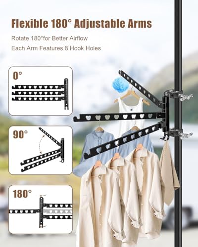 RV Clothes Drying Rack 180° Swivel Arms 90° Fold-Up - Image 4