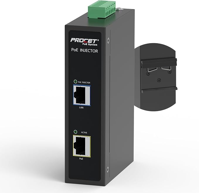 PROCET 10 Gbps Gigabit PoE++ Injector Din Rail, 60W Industrial Boost PoE Adapter by PROCETPOESystem