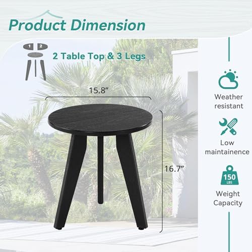 HDPS Outdoor Side Table, Small Round End Table - Image 3