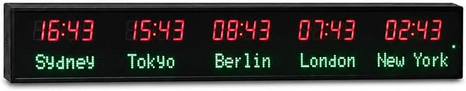 LED World Clock 5 Time Zones, WiFi Auto-Sync Digital Wall Clock, Wide Viewing by Unknown
