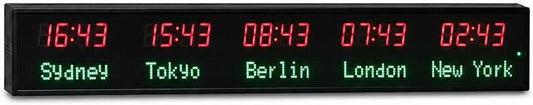 LED World Clock 5 Time Zones, WiFi Auto-Sync Digital Wall Clock, Wide Viewing by Unknown