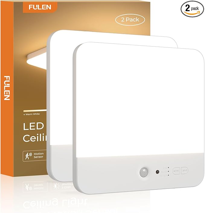 FULEN Motion Sensor Ceiling Light Fixture, Cordless Closet Light Battery by FULEN