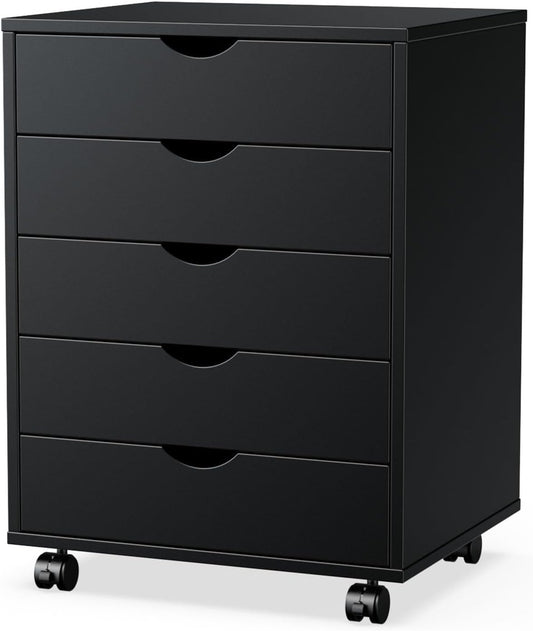 5 Drawer Chest, Dressers Storage Cabinets Wooden Dresser Mobile Cabinet with Wheels Room Organizer, Small Drawers Wood Organization Furniture for Office, Home