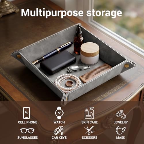 CoBak Leather Valet Tray, PU Leather Catch-All Tray - Image 5