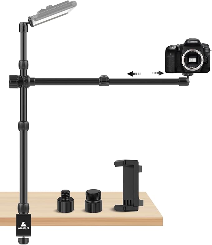Ailight Camera Desk Mount Stand Overhead, Adjustable Microphone Boom Arm Mic by Ailight
