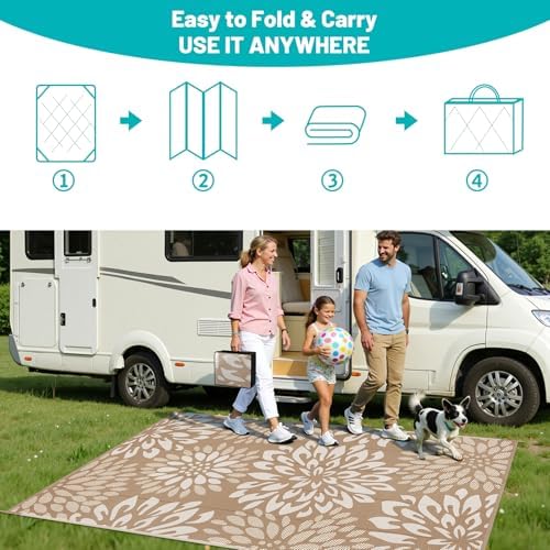 HEBE Waterproof Outdoor Rug 6'x9', Floral Reversible Plastic Patio Rug - Image 5