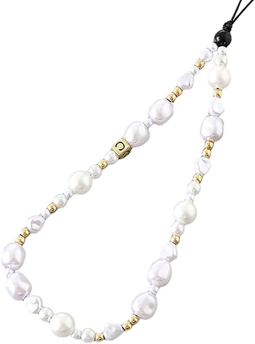 Beaded Phone Charm Lanyard Strap Girly Style Fixed Beads Pearl Lanyards by Staqlo