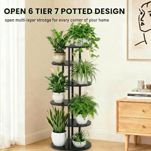 Tiered Plant Stand Indoor, Tall 6 Tier 7 Potted Wooden Plant Shelf - Image 5