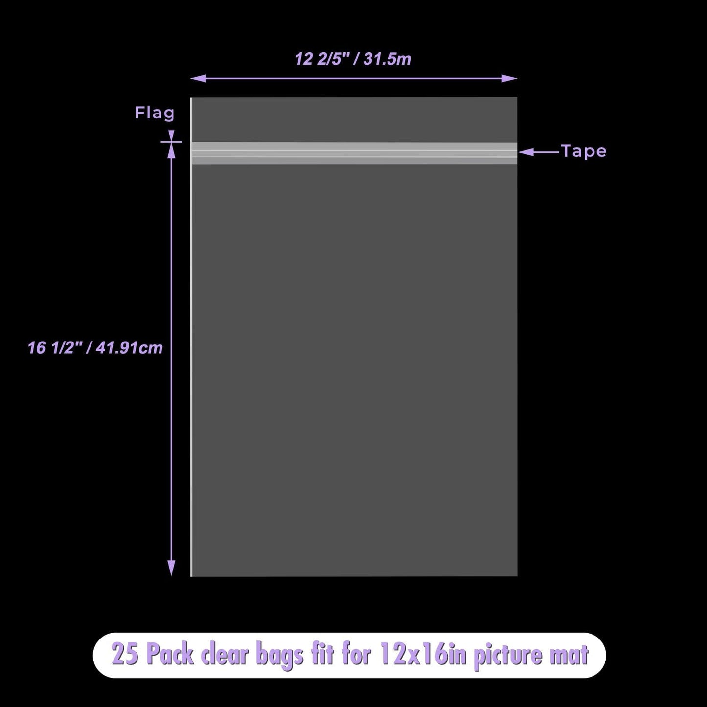 Frametory, 25 Pack 12 2/5" x 16 1/2" Acid-Free Clear Plastic Bags, Self Seal Crystal Photo Bags for 12X16 Prints, Shirts, Clothing and Products