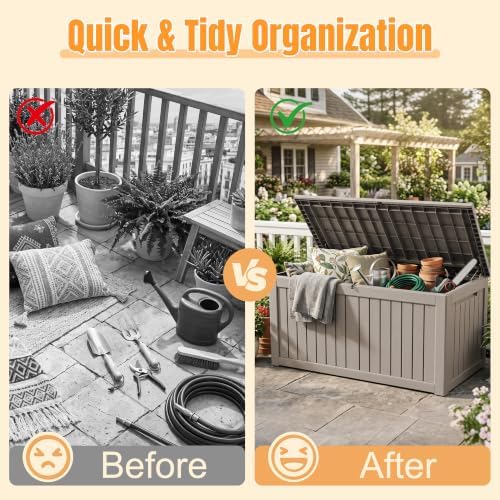Outdoor Storage Box, 300 Gallon Waterproof Resin Deck Box - Image 4