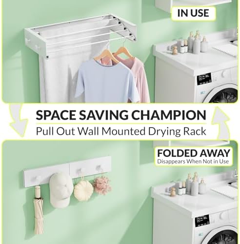 Foldable Wall Mounted Drying Rack, Stainless Steel Expandable Clothes Drying - Image 2