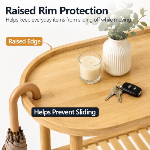 3-Tier Rolling Entryway Table, 30.6'' Narrow Bamboo Console Table - Image 5