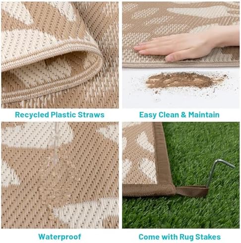 HEBE Waterproof Outdoor Rug 6'x9', Floral Reversible Plastic Patio Rug - Image 4