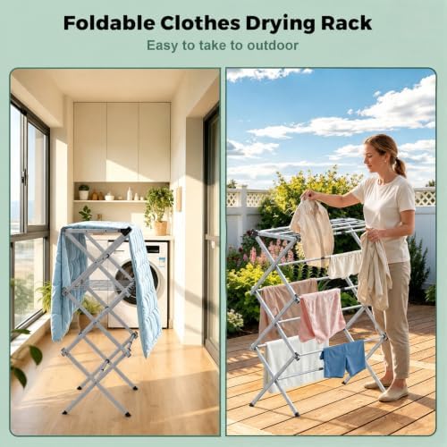 BAKON Space Saving Foldable Clothes Drying Rack, Extendable Rustproof Laundry - Image 3