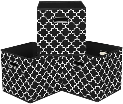 Black Foldable Storage Cubes Bins, Fabric Storage Box Cubes Organizer Baskets by HEAYEEG