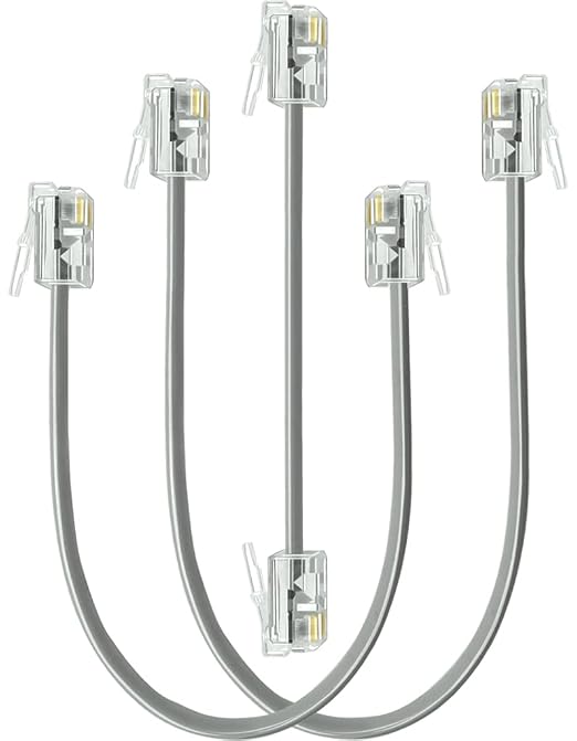 NECABLES 3Pack Short Telephone Cord Kit 3, 8 Inch Phone Cable Wall Phone Cord by NECABLES