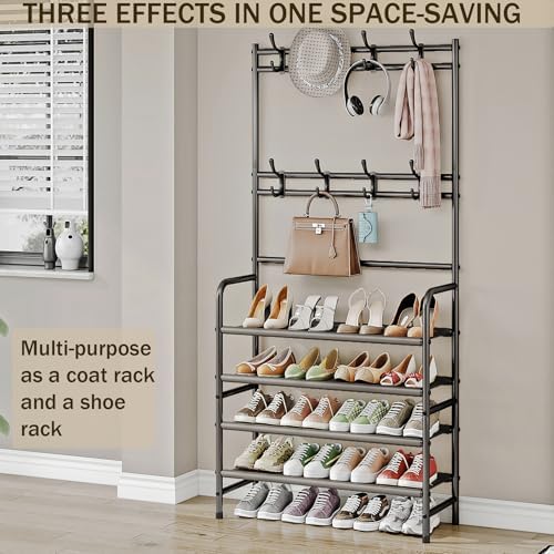 Coat Rack Shoe Rack With Storage Hooks Standing Organizer 4 Tier - Image 3