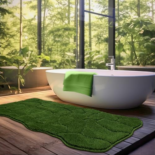 BSICPRO Large Bathroom Rugs Runner, 22x47 Scalloped Bath Mats, Forest Green by BSICPRO