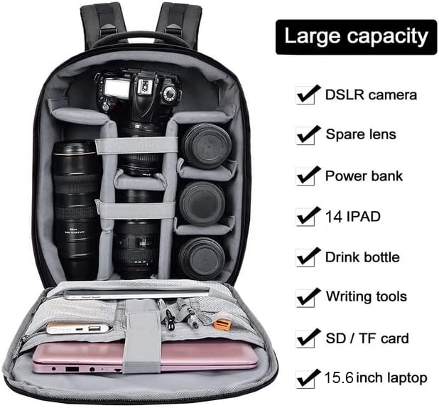 Cwatcun Camera Backpack with Rain Cover, Tripod Holder, USB Port, 15.6" Laptop - Image 3