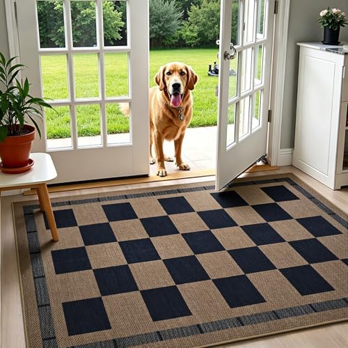 3x5 Outdoor Rug, Jute Checkered Rugs, Indoor Rug - Image 4