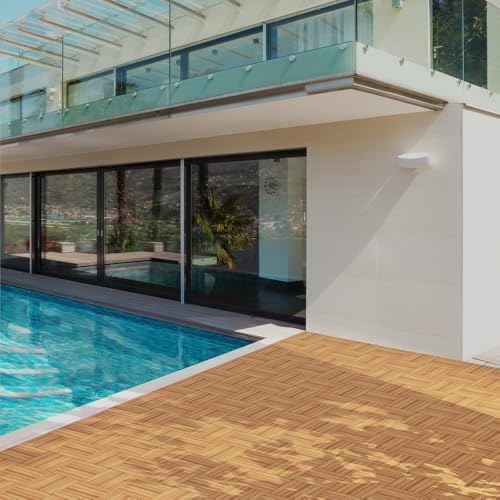 Solid Acacia Wood Interlocking Deck Tiles, 12 x 12 Inch Waterproof Snap - Image 4