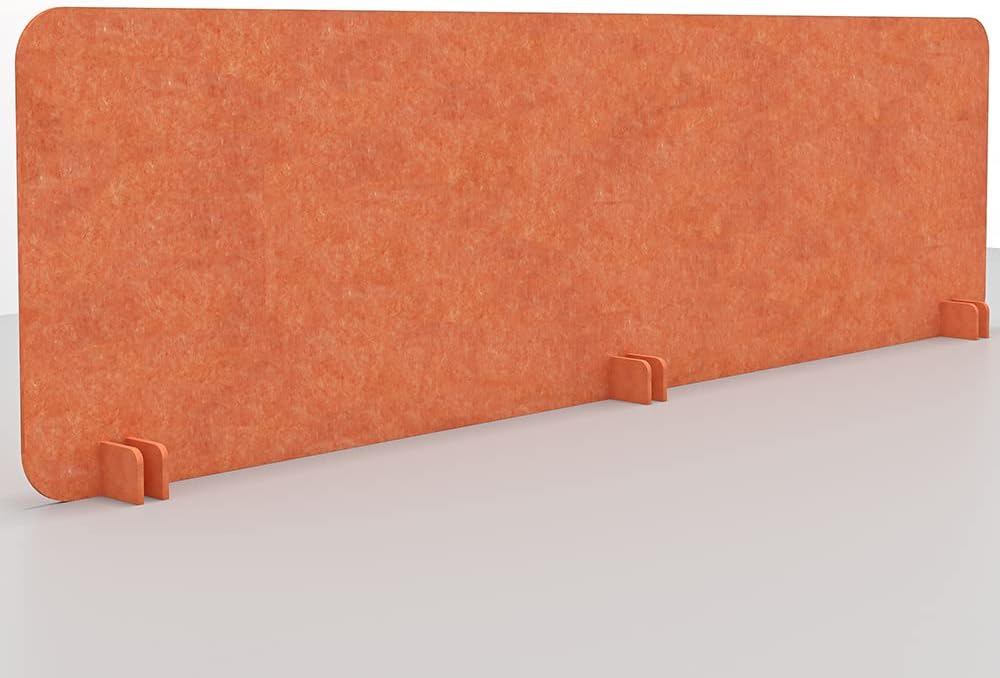 Freestanding Acoustic Desk Divider with Mount | Eco-Friendly Privacy Screen Panel | Noise Reducing Desk Partition | Tackboard Option & Easy to Install | Made from Recycled Plastic | Orange - 18" X71"