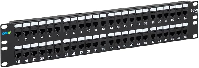 ICC CAT6A Feed-Through Patch Panel, 48 Port, 2U Rackmount, RJ45 Ethernet Patch by ICC