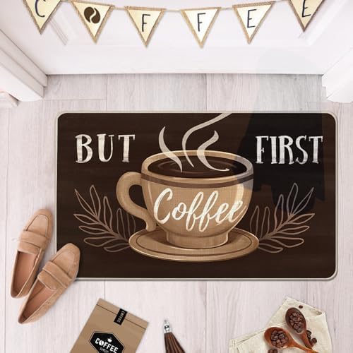 But First Coffee Themed Decorative Front Door Mat, Welcome Doormat - Image 5