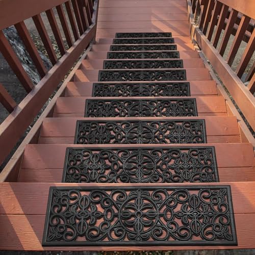 Ottomanson Outdoor Rubber Stair Treads – Scroll Classic Heavy-Duty Non-Slip by Ottomanson