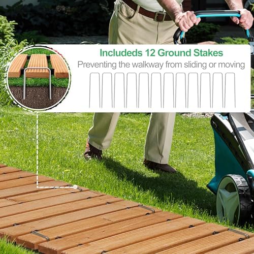 RELIANCER 12' Wooden Garden Pathway, Weather-Resistant Roll Out Cedar Walkway - Image 5