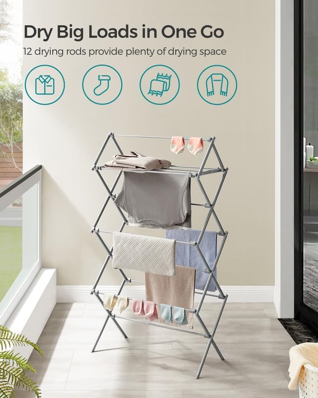 SONGMICS Foldable Clothes Drying Rack, 29.5 x 14.6 x 53.1 Inches - Image 3