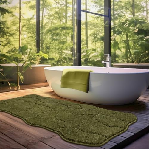 BSICPRO Large Bathroom Rugs Runner, 22x47 Scalloped Bath Mats, Olive Green by BSICPRO