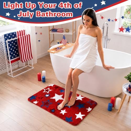 Capoda 1 Pcs Patriotic Bathroom Rug 20 x 30 Inch 4th of July Star Bath Mat - Image 4