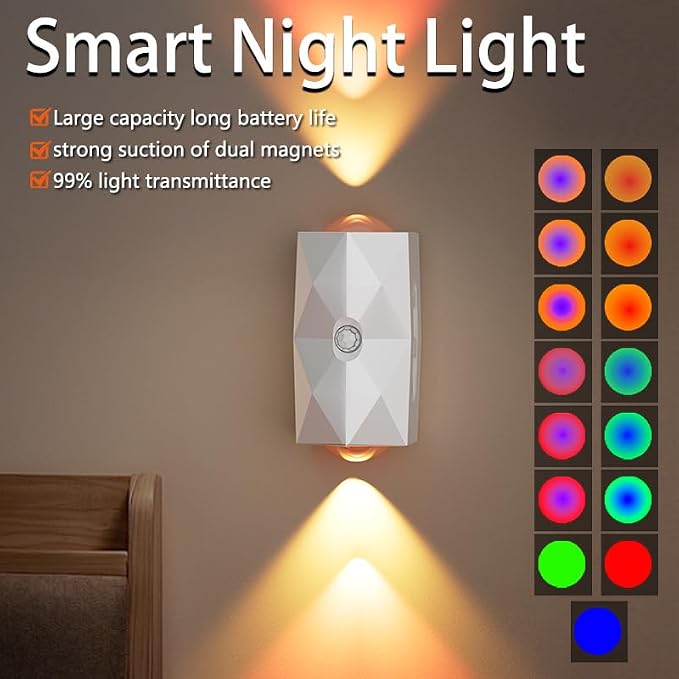 Rechargeable Motion Sensor Night Light, Magnetic RGB Color Changing LED Ambient - Image 2
