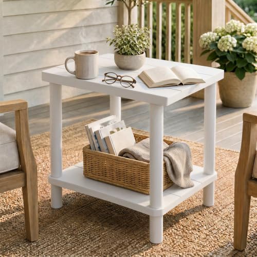 PASAMIC Outdoor Side Table, 2-Tier Square Patio Table by PASAMIC