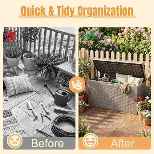 Outdoor Storage Box, 120 Gallon Waterproof Resin Patio Deck Box - Image 5