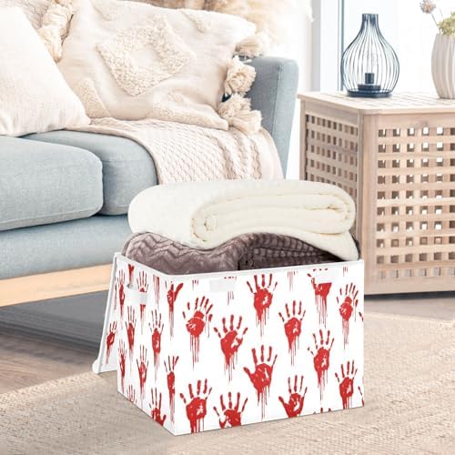 Bolaz Storage Bins with Lids and Handles, Bloody Scary Hands Storage Box - Image 5
