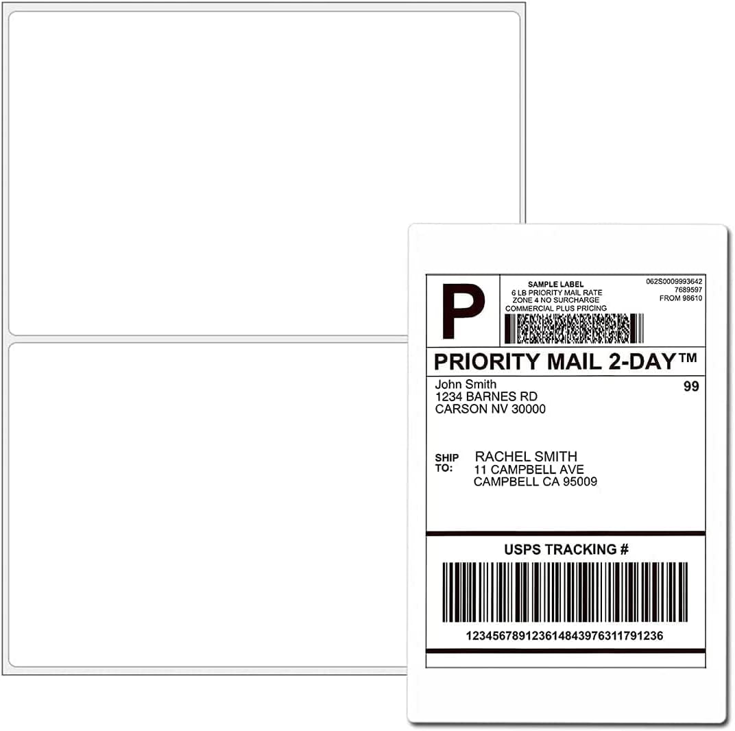8.5 x 5.5 Half Sheet Shipping Labels for Laser and Inkjet Printers, 2 Per Page Self Adhesive Mailing Labels, White Blank Labels [150 Sheet 300 Labels]