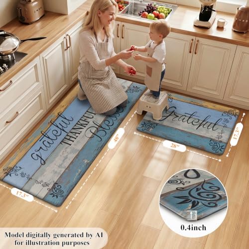 HEBE Anti Fatigue Kitchen Mat Set of 2, Cushioned Kitchen Mats - Image 2