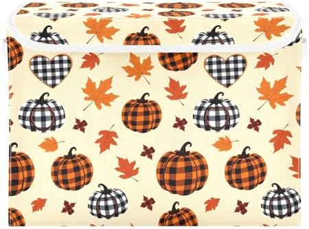 Bolaz Storage Bins with Lids and Handles, Pumpkin Maple Leaf Pattern Storage - Image 2