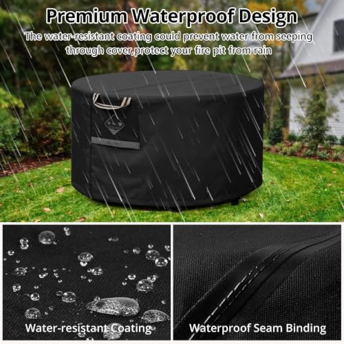 QH.HOME Fire Pit Cover Round 48", 600D Heavy Duty Fabric 100% Waterproof - Image 5