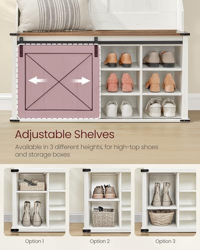 VASAGLE Hall Tree with Bench and Shoe Storage, 6 Tri-Hooks, Sliding Door - Image 4