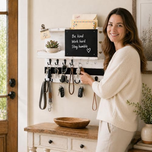 Key Holder Wall Mount with Shelf, Key Hooks - Image 3