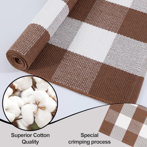 OLANLY Fall Door Mat, Buffalo Plaid Rug, Coffee & White Checkered - Image 5