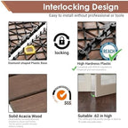 PrimeZone 9 PCS Solid Acacia Wood Interlocking Patio Deck Tiles Outdoor - Image 4